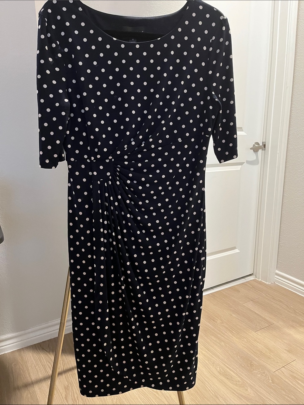 connected apparel Black Midi Dress with White Polka Dots